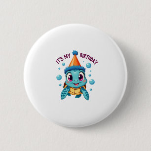 It's My Birthday Cute Sea Turtle Ocean Birthday Pa 6 Cm Round Badge