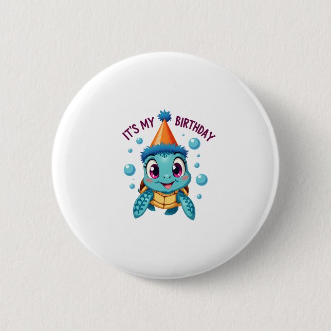 It's My Birthday Cute Sea Turtle Ocean Birthday Pa 6 Cm Round Badge (Front)