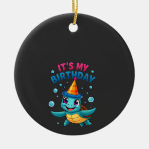 It's My Birthday Cute Sea Turtle Ocean Birthday Pa Ceramic Tree Decoration