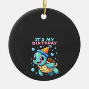 It's My Birthday Cute Sea Turtle Ocean Birthday Pa Ceramic Tree Decoration