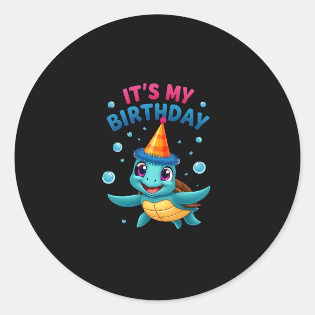 It's My Birthday Cute Sea Turtle Ocean Birthday Pa Classic Round Sticker (Front)