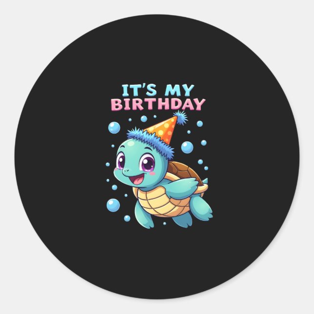 It's My Birthday Cute Sea Turtle Ocean Birthday Pa Classic Round Sticker (Front)