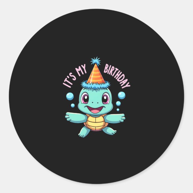 It's My Birthday Cute Sea Turtle Ocean Birthday Pa Classic Round Sticker (Front)