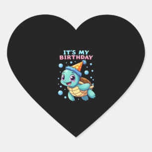 It's My Birthday Cute Sea Turtle Ocean Birthday Pa Heart Sticker