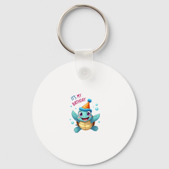 It's My Birthday Cute Sea Turtle Ocean Birthday Pa Key Ring (Front)