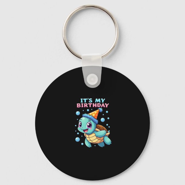 It's My Birthday Cute Sea Turtle Ocean Birthday Pa Key Ring (Front)