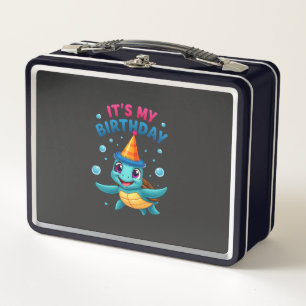 It's My Birthday Cute Sea Turtle Ocean Birthday Pa Metal Lunch Box