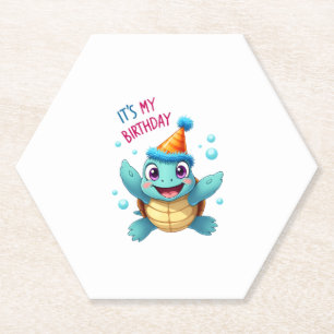 It's My Birthday Cute Sea Turtle Ocean Birthday Pa Paper Coaster