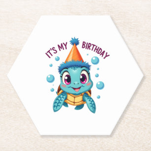 It's My Birthday Cute Sea Turtle Ocean Birthday Pa Paper Coaster