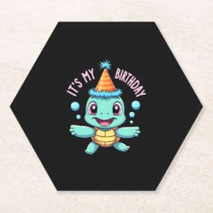 It's My Birthday Cute Sea Turtle Ocean Birthday Pa Paper Coaster