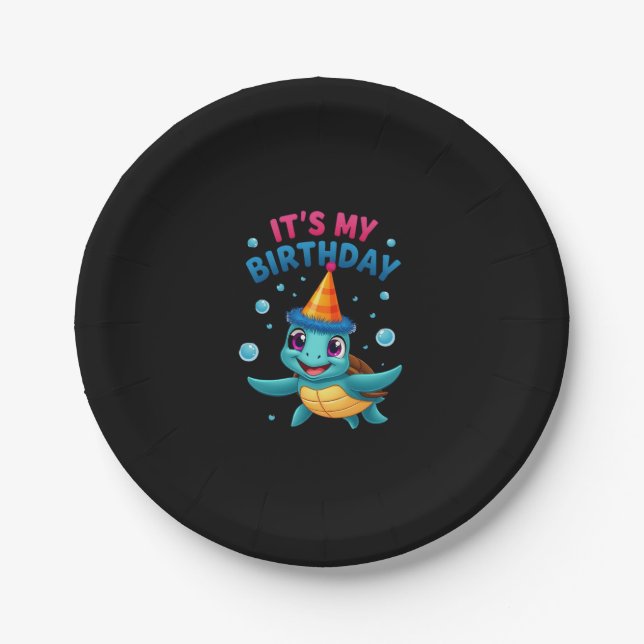 It's My Birthday Cute Sea Turtle Ocean Birthday Pa Paper Plate (Front)
