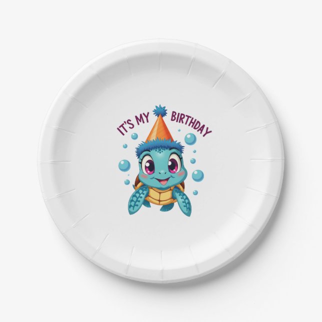 It's My Birthday Cute Sea Turtle Ocean Birthday Pa Paper Plate (Front)