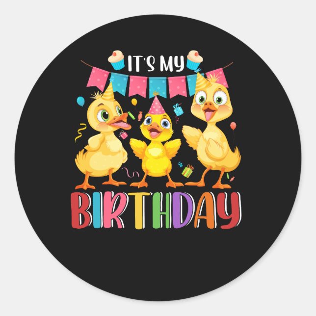 Its My Birthday Ducks Party For Animal Farming Duc Classic Round Sticker (Front)