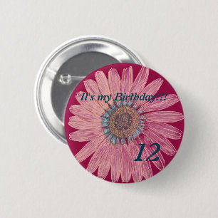 It's my Birthday!! Flower 12th Birthday 6 Cm Round Badge