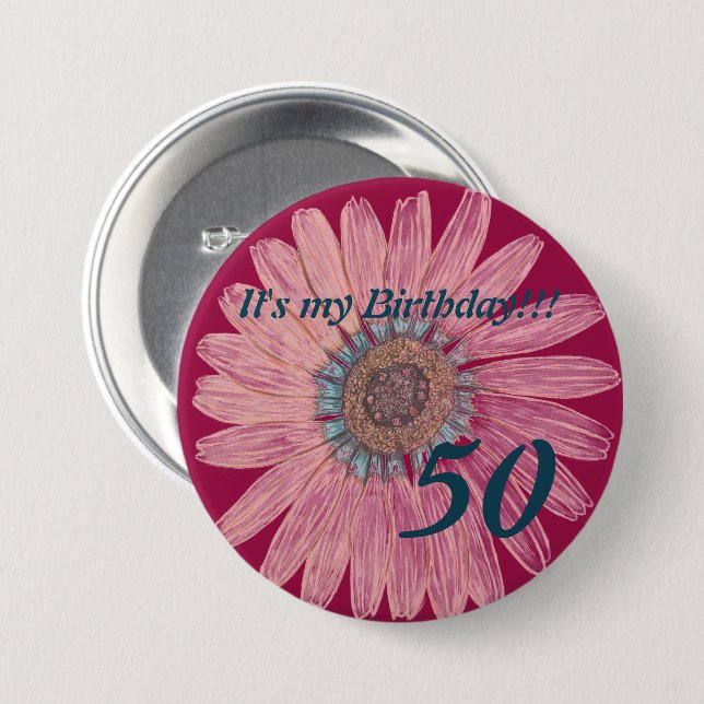 It's my Birthday!! Flower 50th Birthday 7.5 Cm Round Badge (Front & Back)