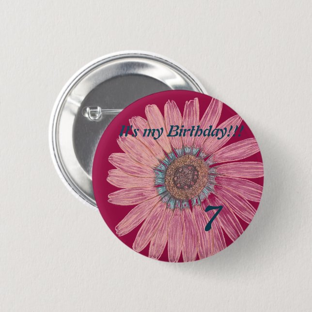 It's my Birthday!! Flower 7th Birthday 6 Cm Round Badge (Front & Back)