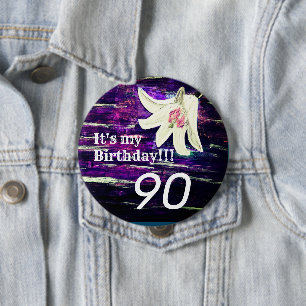 It's my Birthday!! Flower 90th Birthday 10 Cm Roun Round Badge