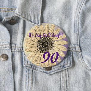It's my Birthday!! Flower 90th Birthday 10 Cm Round Badge