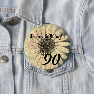 It's my Birthday!! Flower 90th Birthday 10 Cm Round Badge