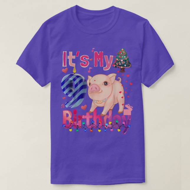 its my birthday Girl Pig 9 Years Old Girls Pig  T-Shirt (Design Front)