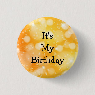It's My Birthday Gold Glitter Bokeh 3 Cm Round Badge