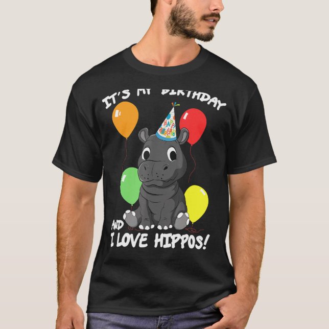 Its My Birthday I Love Hippos Girls Birthday Party T-Shirt (Front)