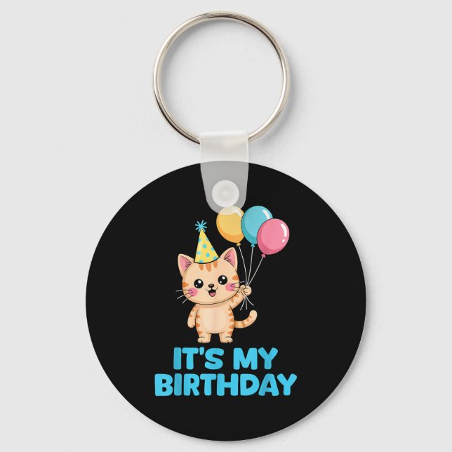 Its My Birthday Kawaii Cat  Key Ring (Front)