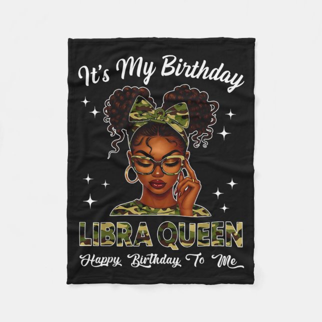 It's My Birthday Libra Queen Camo Bow Afro Black G Fleece Blanket (Front)