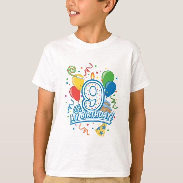 It's My Birthday! Nine Years Old Boy's Tee (Front)