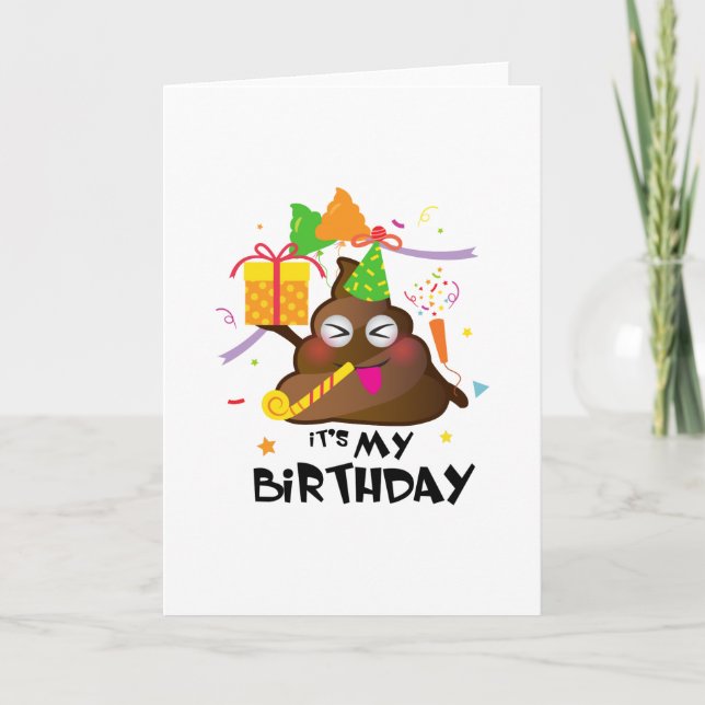It's My Birthday Poop Emoji  kids Girl Party Card (Front)
