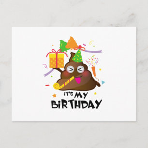 It's My Birthday Poop Emoji  kids Girl Party Invitation Postcard