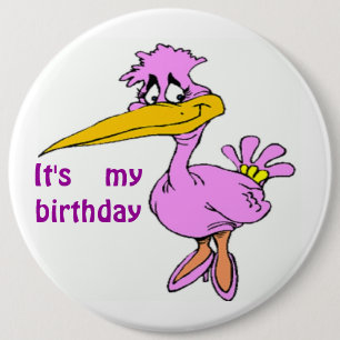 "IT'S MY BIRTHDAY" PURPLE BIRD 6 CM ROUND BADGE