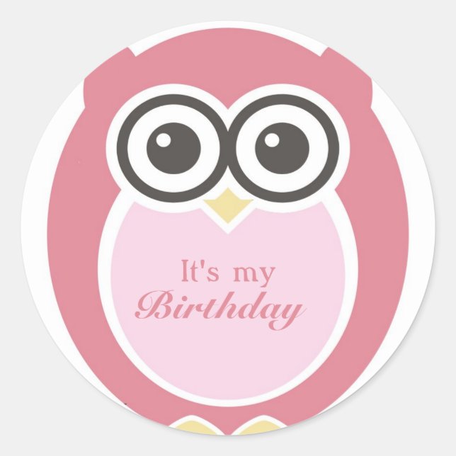 It's My Birthday Stickers Cute Pink Owl Cartoon (Front)