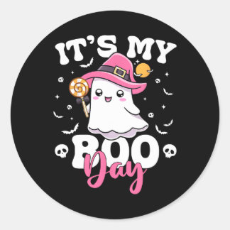 Its My Boo Day Cute Halloween Birthday Ghost Boy G Classic Round Sticker