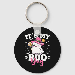 Its My Boo Day Cute Halloween Birthday Ghost Boy G Key Ring