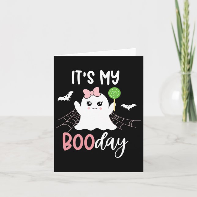 Its My Boo Day Cute Halloween Birthday Ghost Pink  Card (Front)