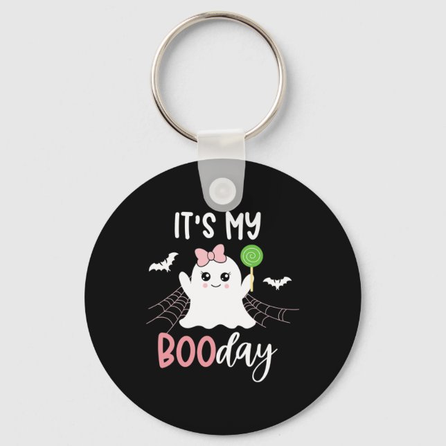 Its My Boo Day Cute Halloween Birthday Ghost Pink  Key Ring (Front)