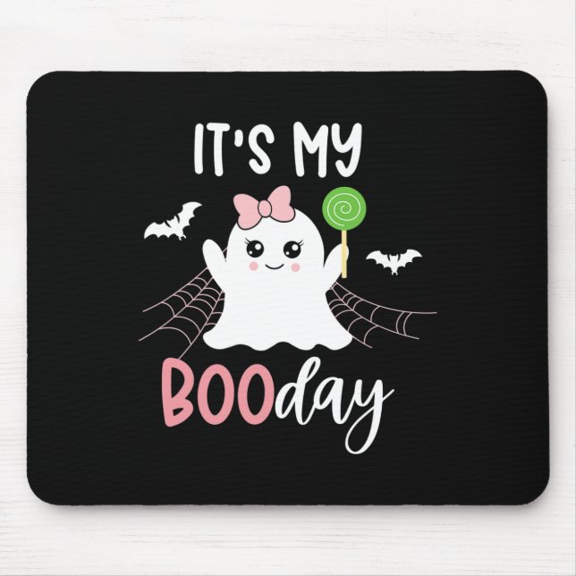 Its My Boo Day Cute Halloween Birthday Ghost Pink  Mouse Mat (Front)
