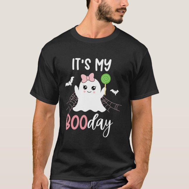 Its My Boo Day Cute Halloween Birthday Ghost Pink  T-Shirt (Front)