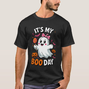 It's My Boo Day Ghost Halloween Pink Coquette Bow T-Shirt