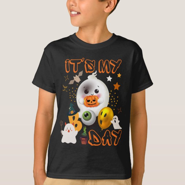 It's My Boo Day Kids Cute Halloween Birthday Ghost T-Shirt (Front)