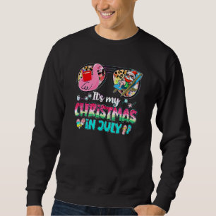 It's My Christmas In July Glasses Santa Flamingo S Sweatshirt