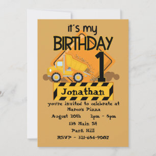 It's My First Birthday Dump Truck  Invitation