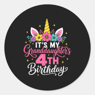 Its My Granddaughters 4th Birthday Unicorn Grandma Classic Round Sticker