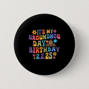 Its My Groundhog Day Birthday Party Hat Funny Retr 6 Cm Round Badge