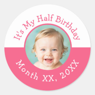It's My Half Birthday Party Custom Photo 6 months Classic Round Sticker