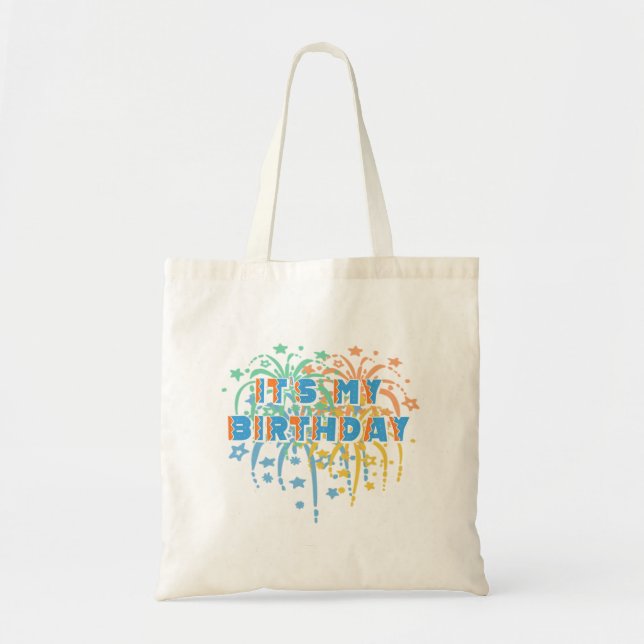 It's My Happy Birthday Unisex Fireworks Colourful Tote Bag (Front)