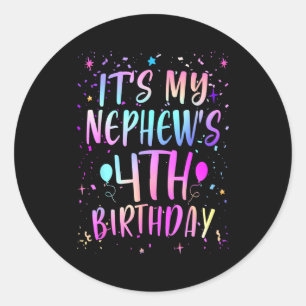 Its My Nephews 4th Birthday Colorful Happy 4 Years Classic Round Sticker