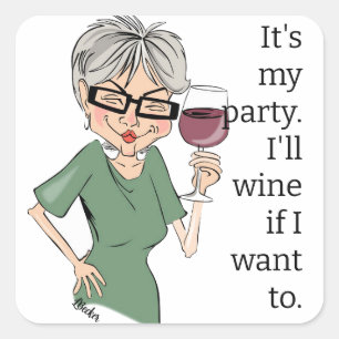 It's My Party Cartoon Lady Square Sticker
