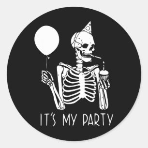 Its My Party Lazy Halloween Costume Skeleton Skull Classic Round Sticker
